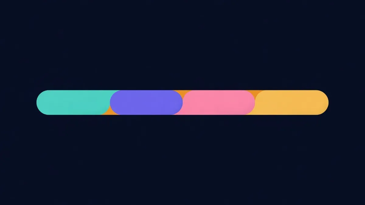 Timeline with three overlapping colored segments of working hours