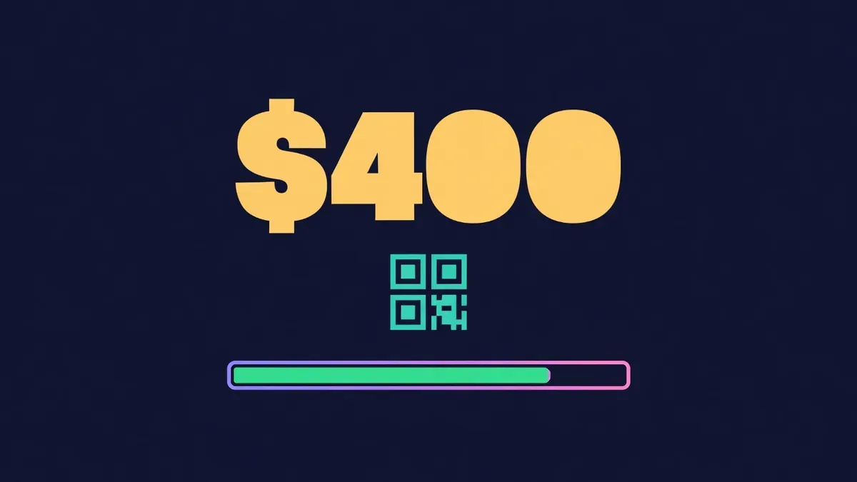 Checkout card with a large amount, a QR code and a progress bar