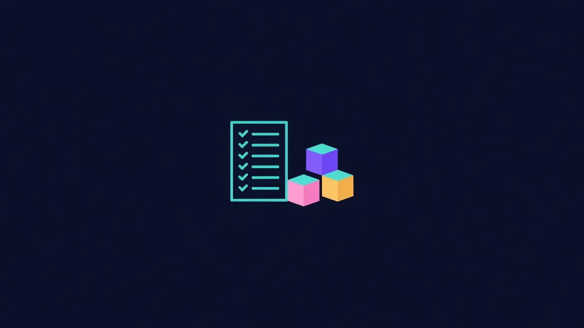 Checklist beside three colored building blocks