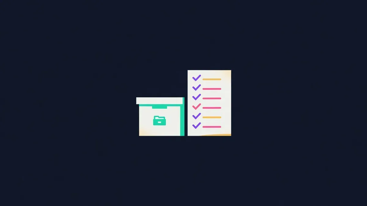 Archive box beside a checklist