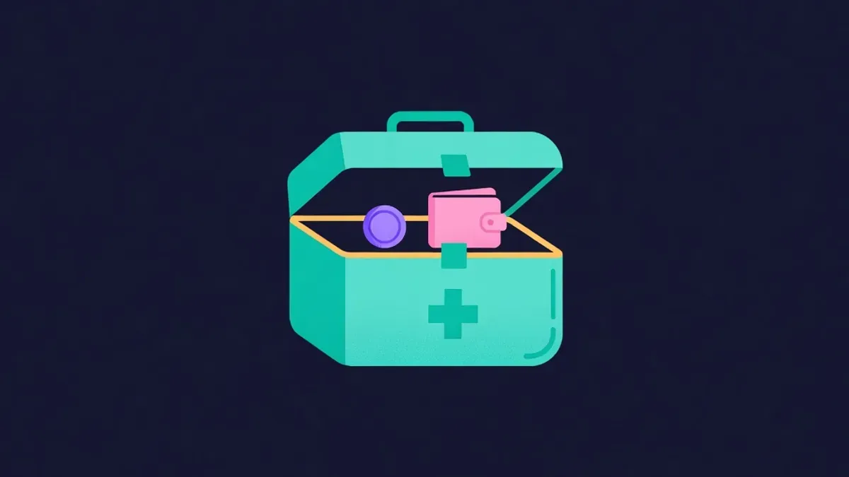 First aid kit containing coin and wallet icons