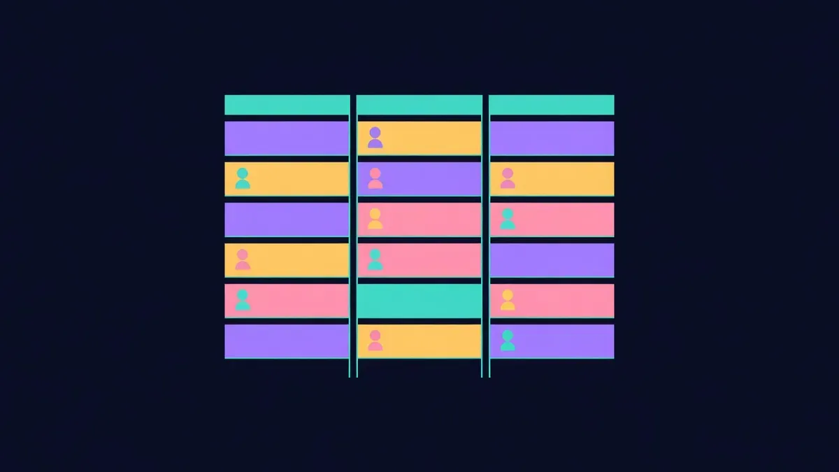 Kanban board with task cards and small avatars