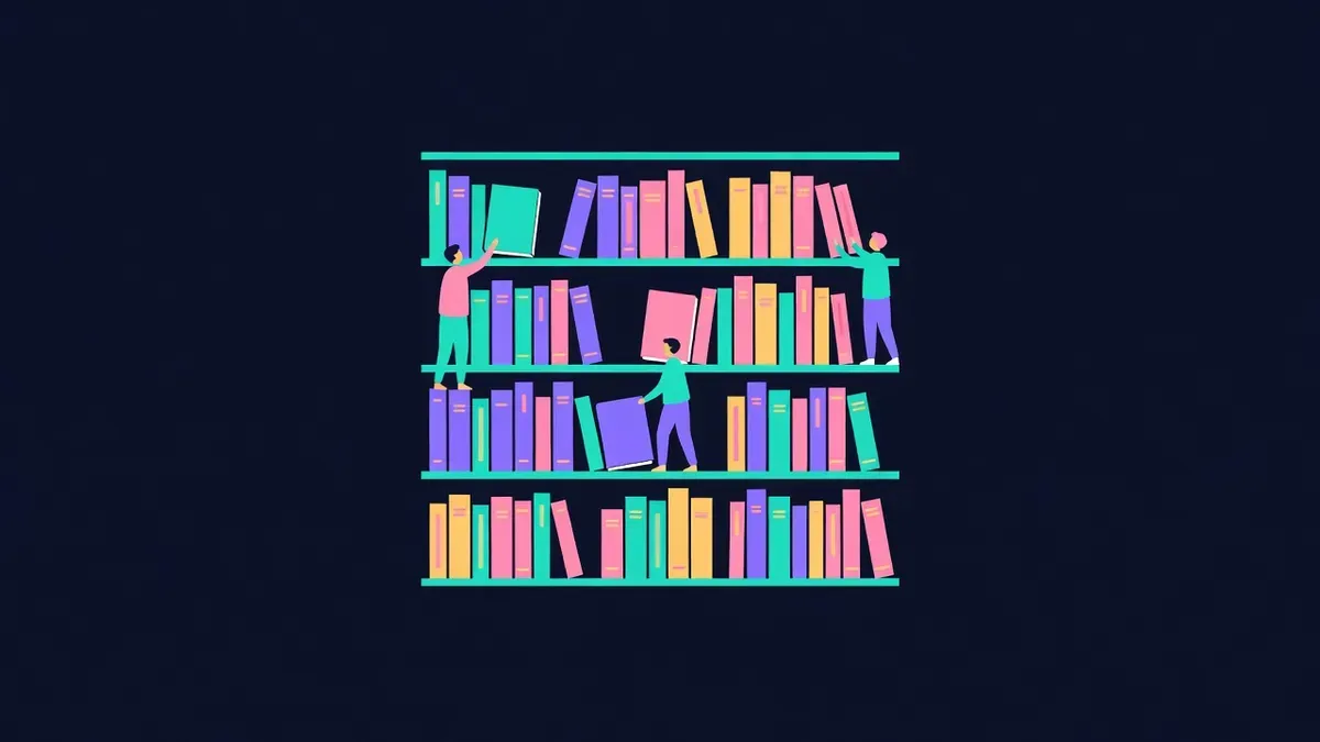 Bookshelf with labelled books and figures adding new ones