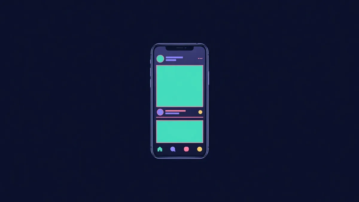 Phone screen with a post, image placeholder and link card