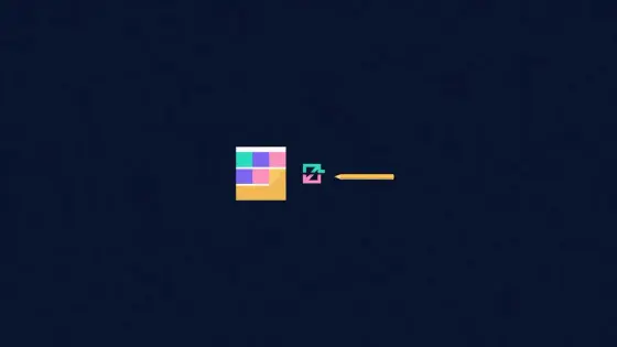 Color swatches beside a simple geometric logo mark and a pencil