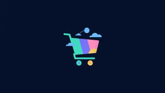 Small clouds connected by lines to a shopping cart and a coin