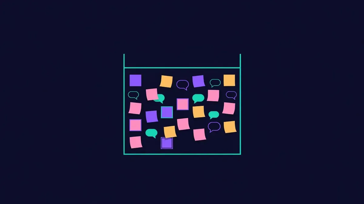 Wall calendar covered in colorful sticky notes and chat bubbles