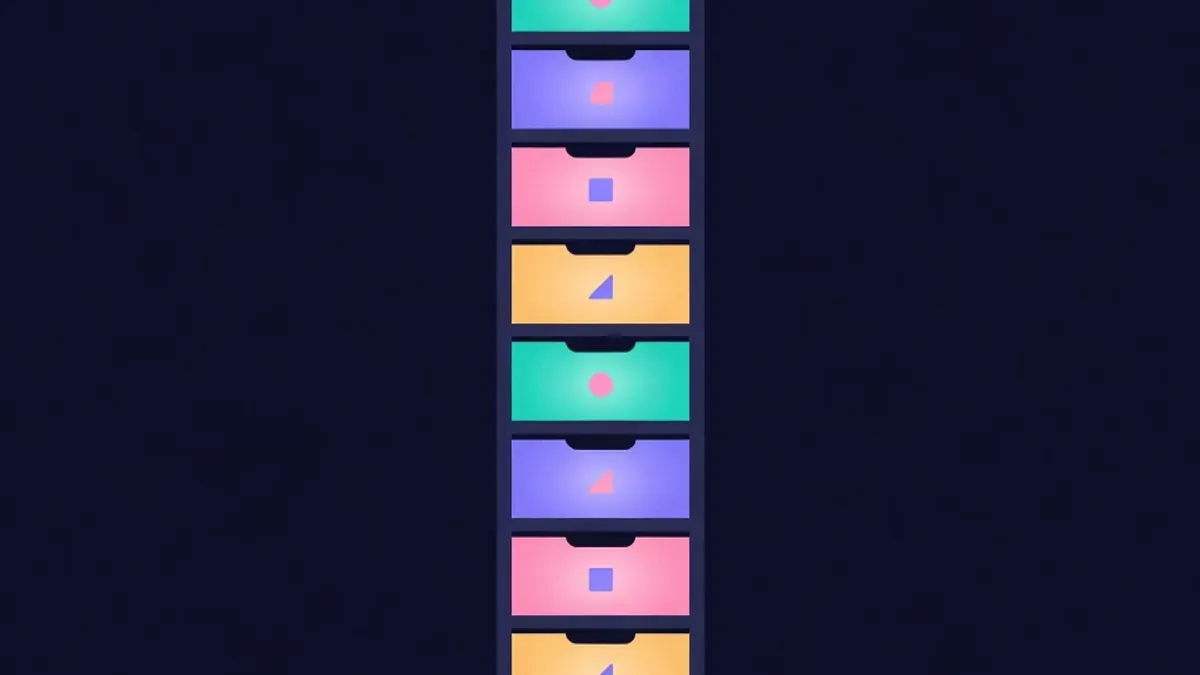 Filing cabinet with glowing drawers holding logo placeholders