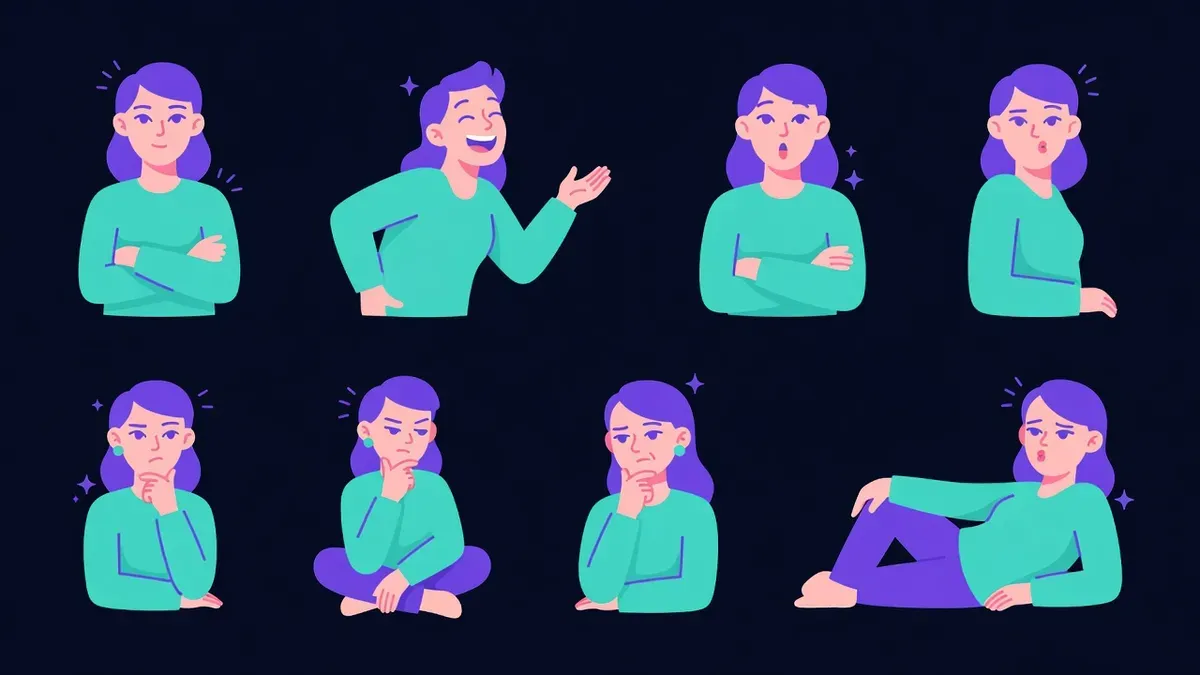 Sticker sheet of one character in several poses