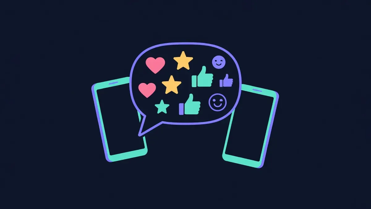 Doodle-filled speech bubble passed between phone screens
