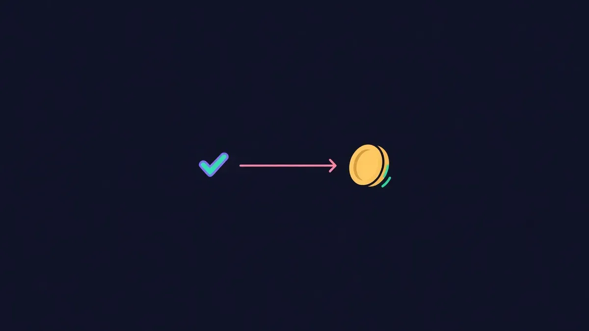 Two-step approval flow with checkmarks leading to a sent coin