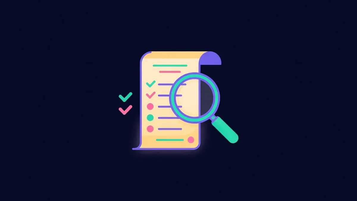 Checklist beside a magnifying glass over a transaction receipt