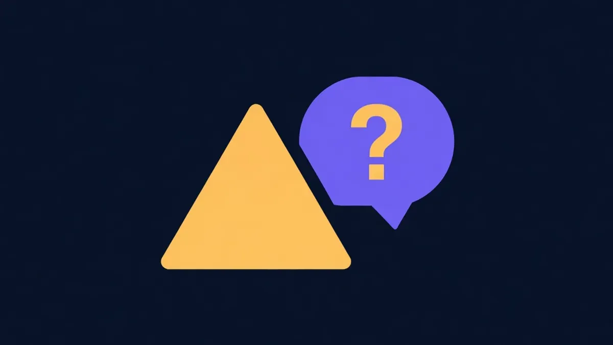 Warning triangle beside a speech bubble with a question mark