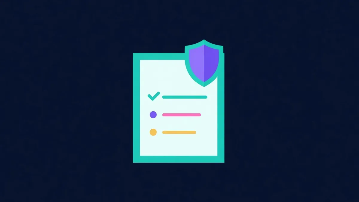 Checklist card with three rules beside a shield
