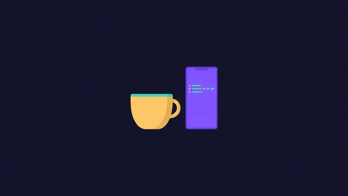 Coffee cup beside a phone showing a row of replies
