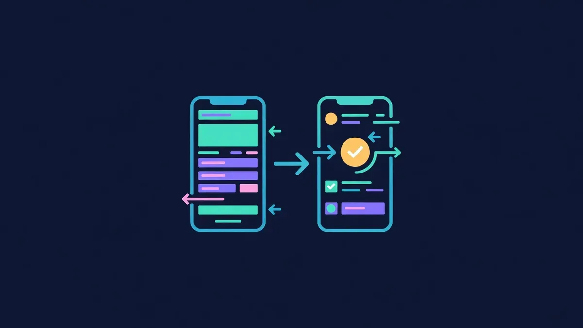Two phone screens linked by an arrow from website to wallet approval