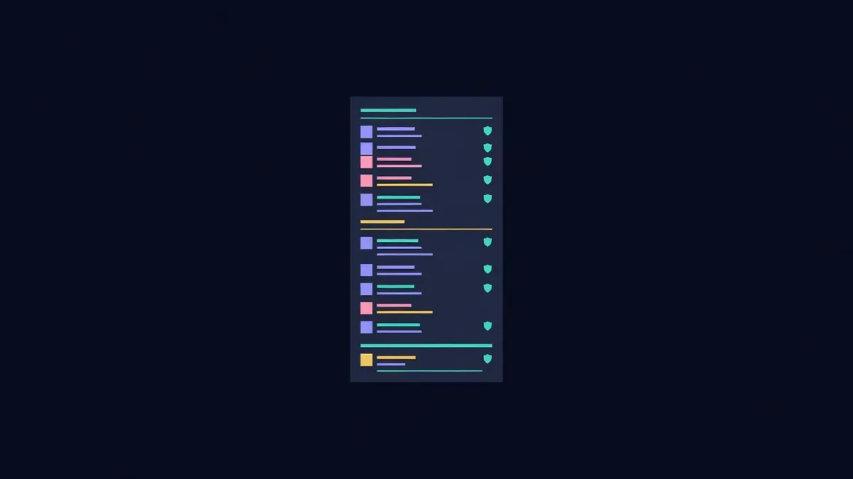 Chat app interface with organised channels and shield icons
