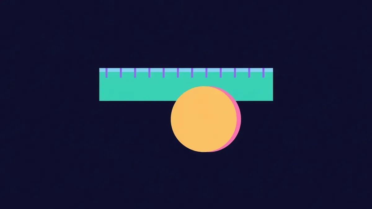 Ruler with tiny decimal markings measuring a coin