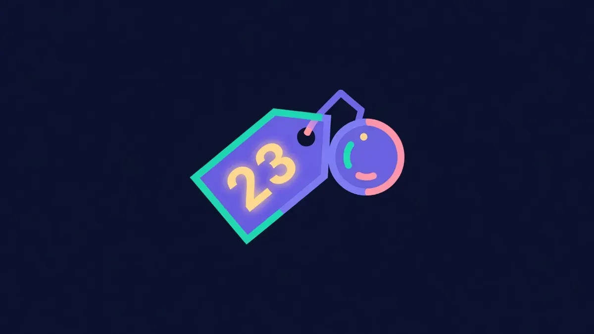 Price tag with glowing decimal digits attached to a coin