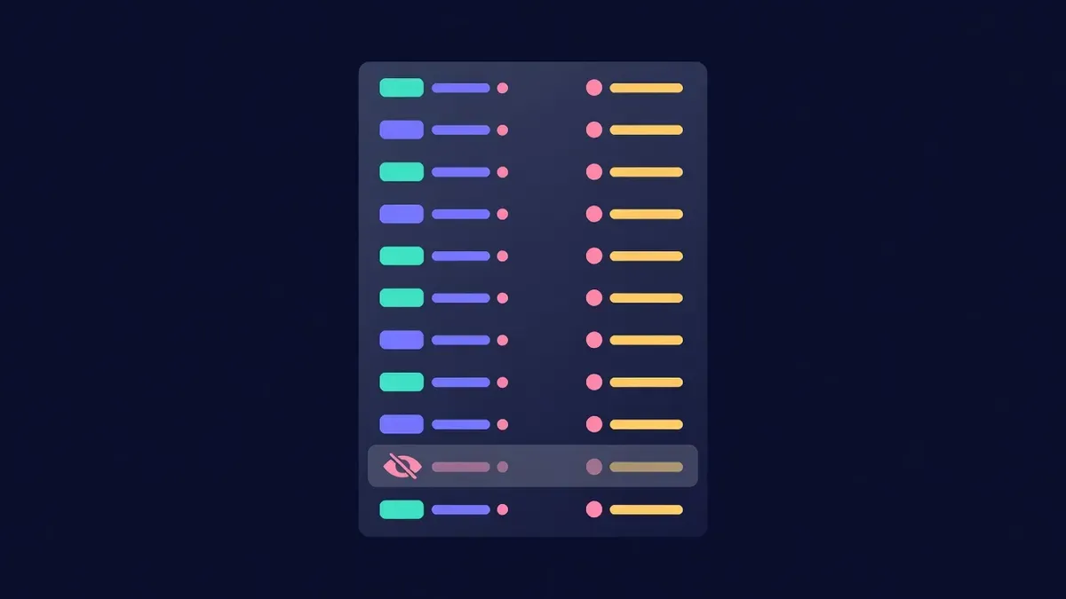 Wallet token list with one faded row marked hidden