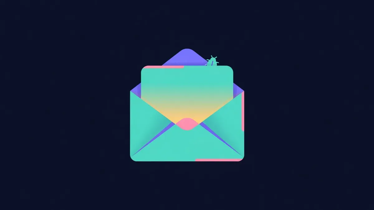 Job offer letter with a hidden bug peeking out of the envelope