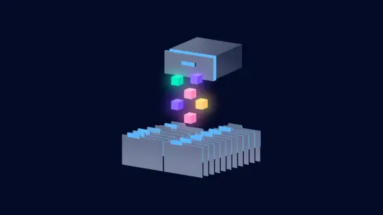 Filing drawer sorting glowing blocks into labelled folders