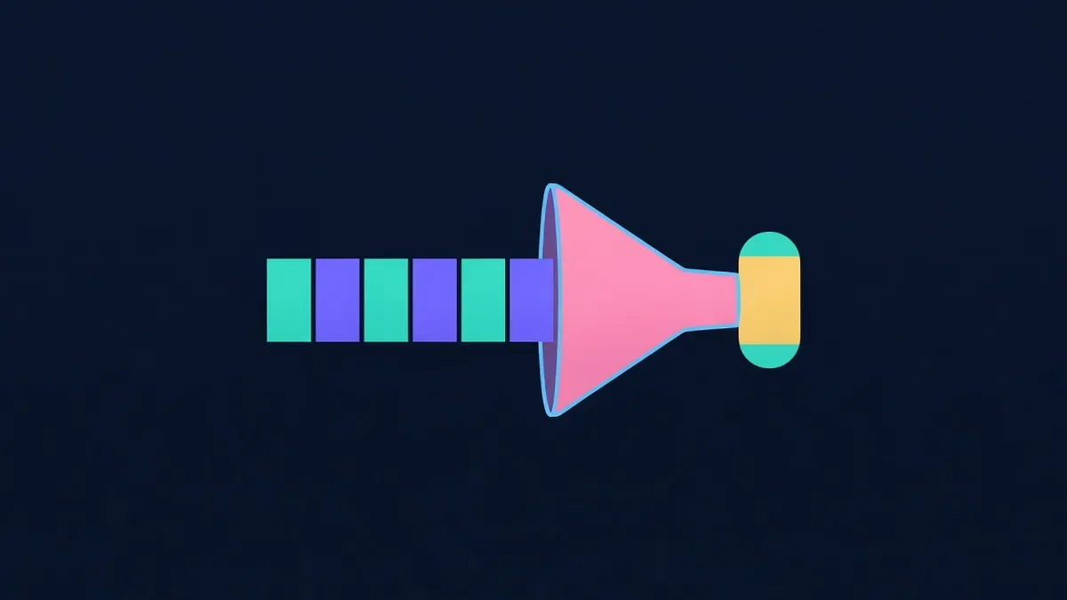 Pipeline from blocks through a funnel into a database