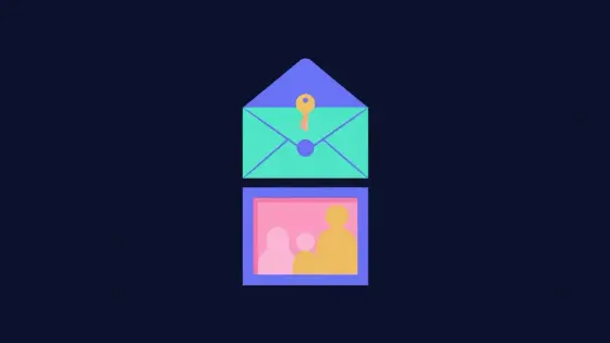 Sealed envelope with a key resting on a family photo frame