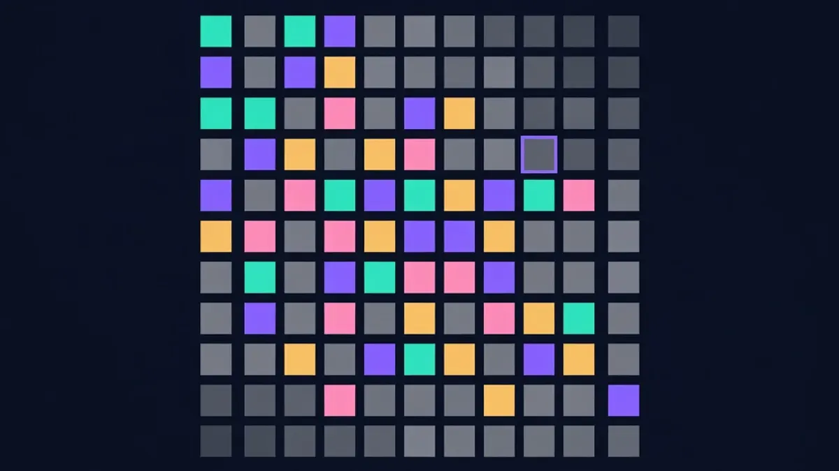 Pixel grid with some squares faded to grey and others still bright