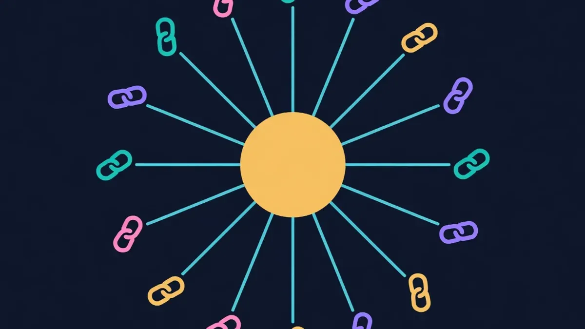 Central app hub connected to colored chain icons in a circle
