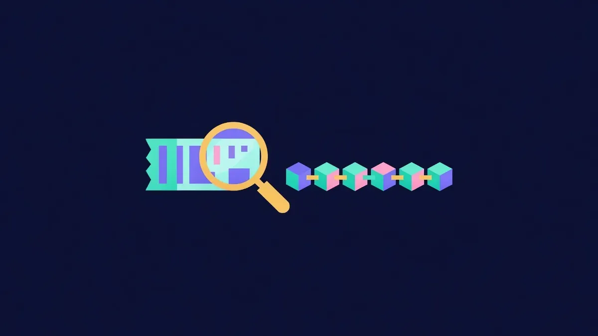 Receipt under a magnifying glass beside a row of linked cubes