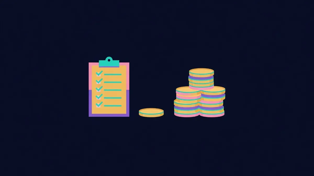 Checklist beside a small test coin and a larger coin stack