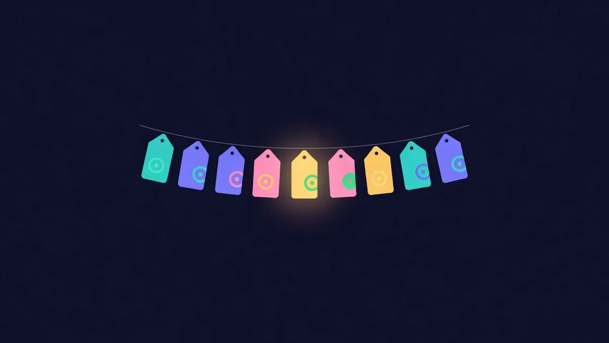 Price tags on a line with one tag glowing