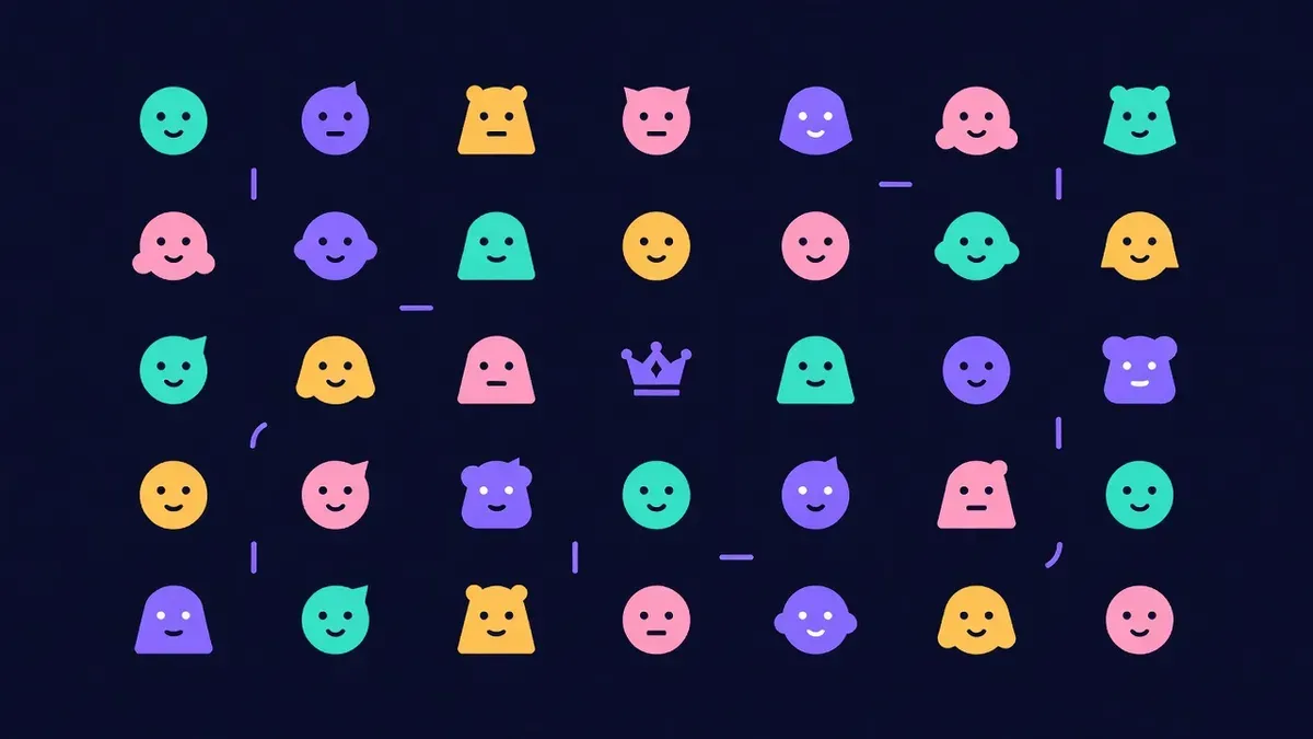 Grid of colorful avatar portraits with one highlighted by a crown