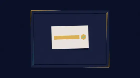 Notice board with a pinned card showing an address strip and a seal