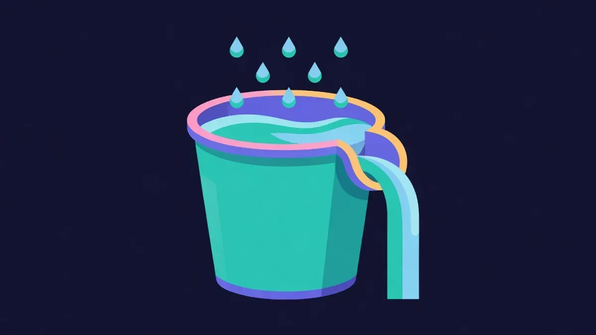 Bucket filling at a steady rate with an overflow spout