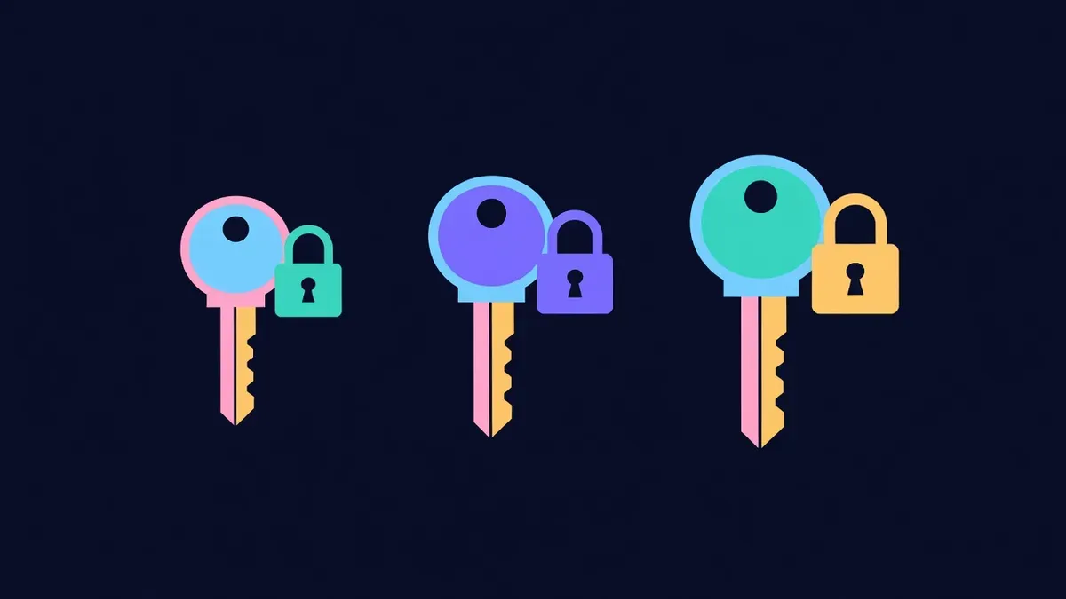 Three keys with differently sized locks for permission levels