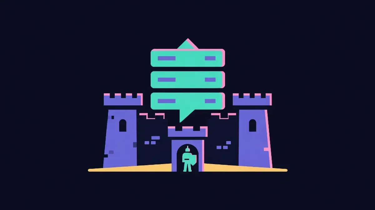 Chat server icon inside a fortress wall with a small guard