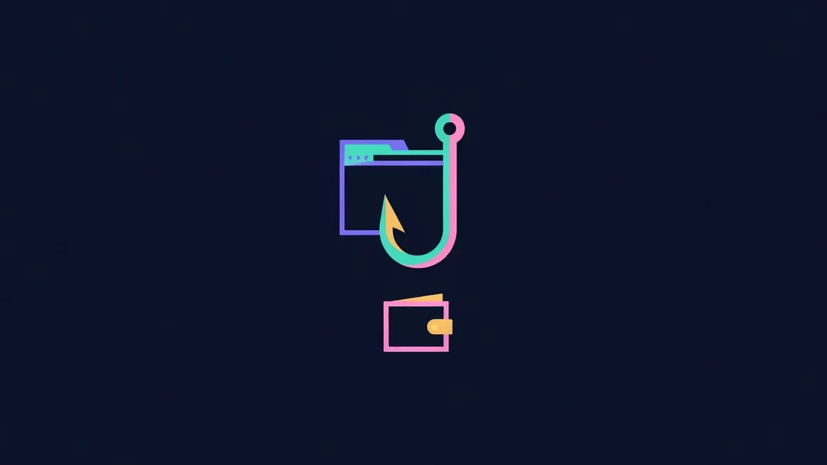 Fishing hook shaped like a website window above a wallet