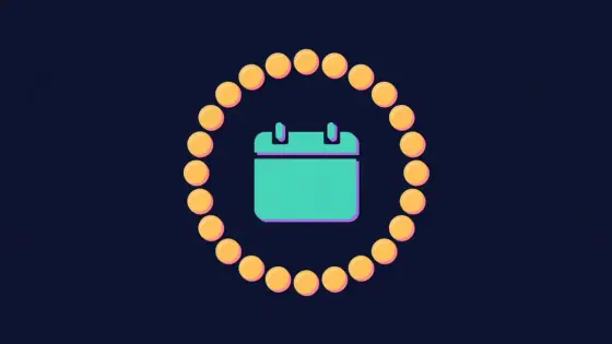 Circular arrow of coins around a calendar icon