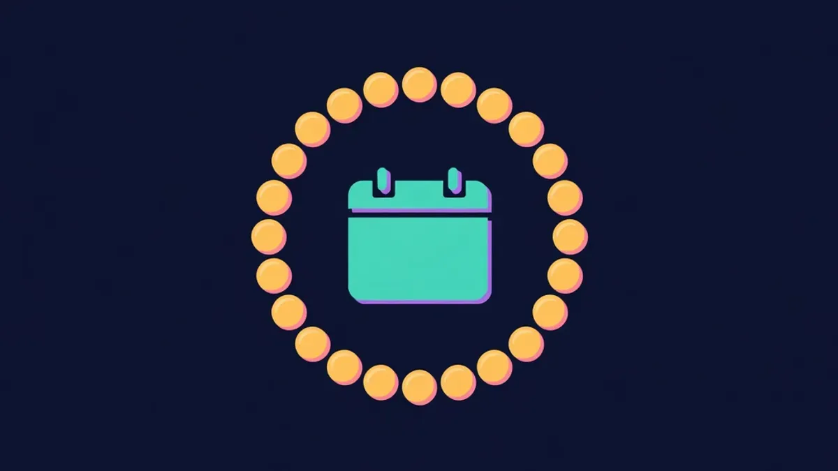 Circular arrow of coins around a calendar icon