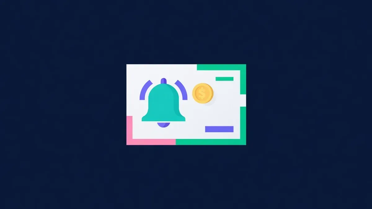 Reminder notification card with a bell and a coin