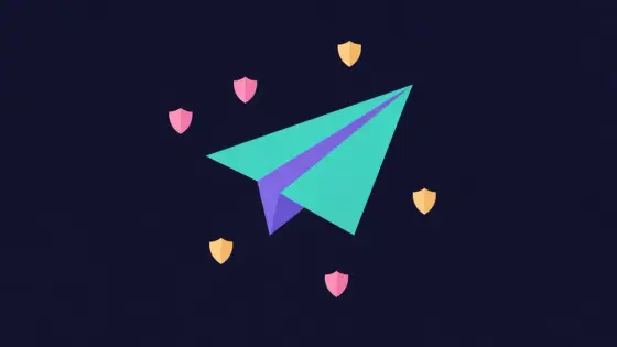 Paper plane surrounded by shield and filter icons