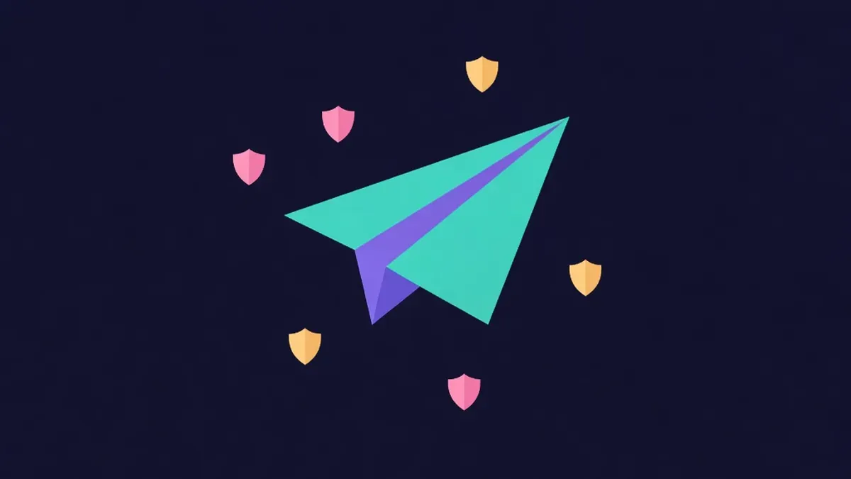 Paper plane surrounded by shield and filter icons