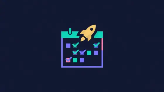 Calendar page with checkmarks and a small rocket