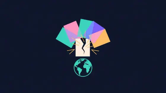 Document splitting into colored translucent copies over a globe