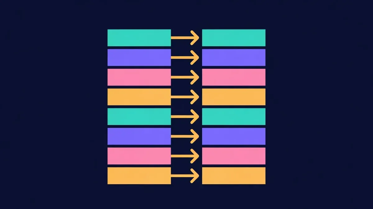 Two-column glossary table with arrows linking matching rows
