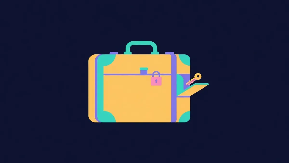 Suitcase with a padlock and a hidden compartment holding a key