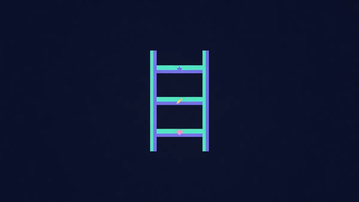 Ladder with rungs marked by a heart, a pencil and a star