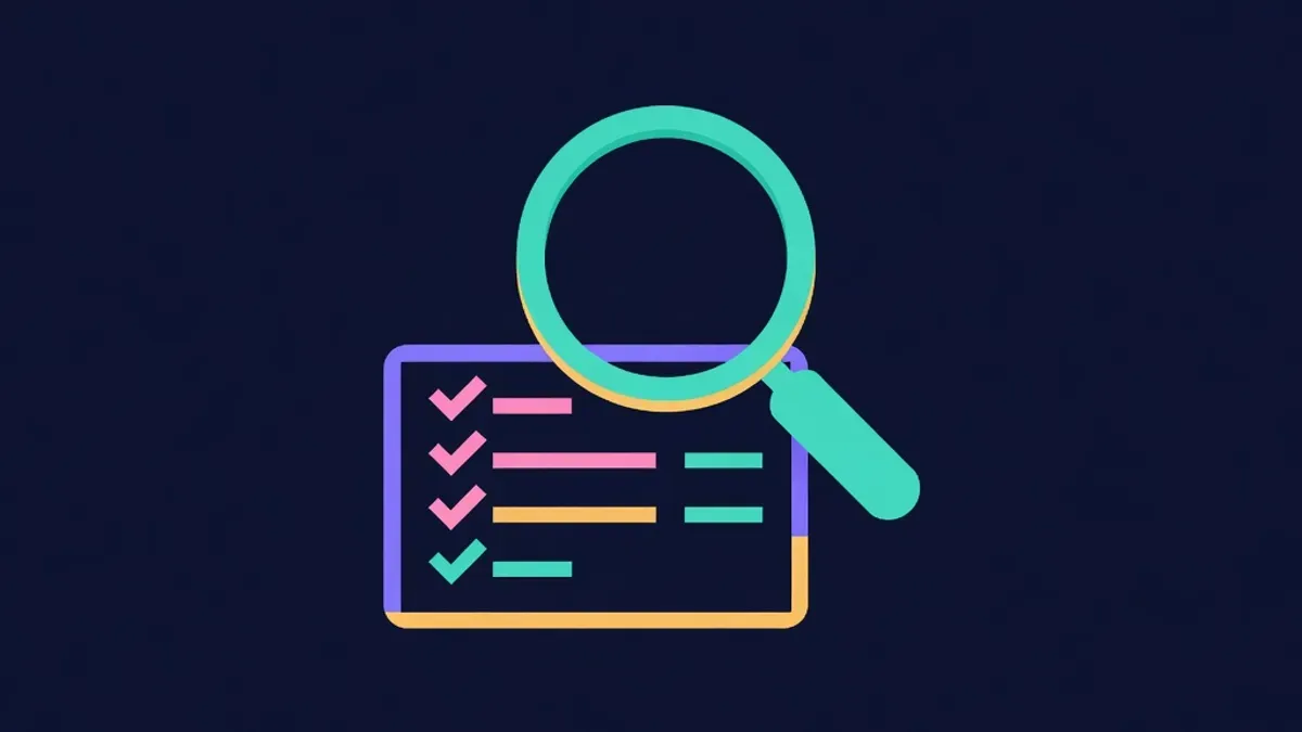 Magnifying glass over a transaction card with checked fields